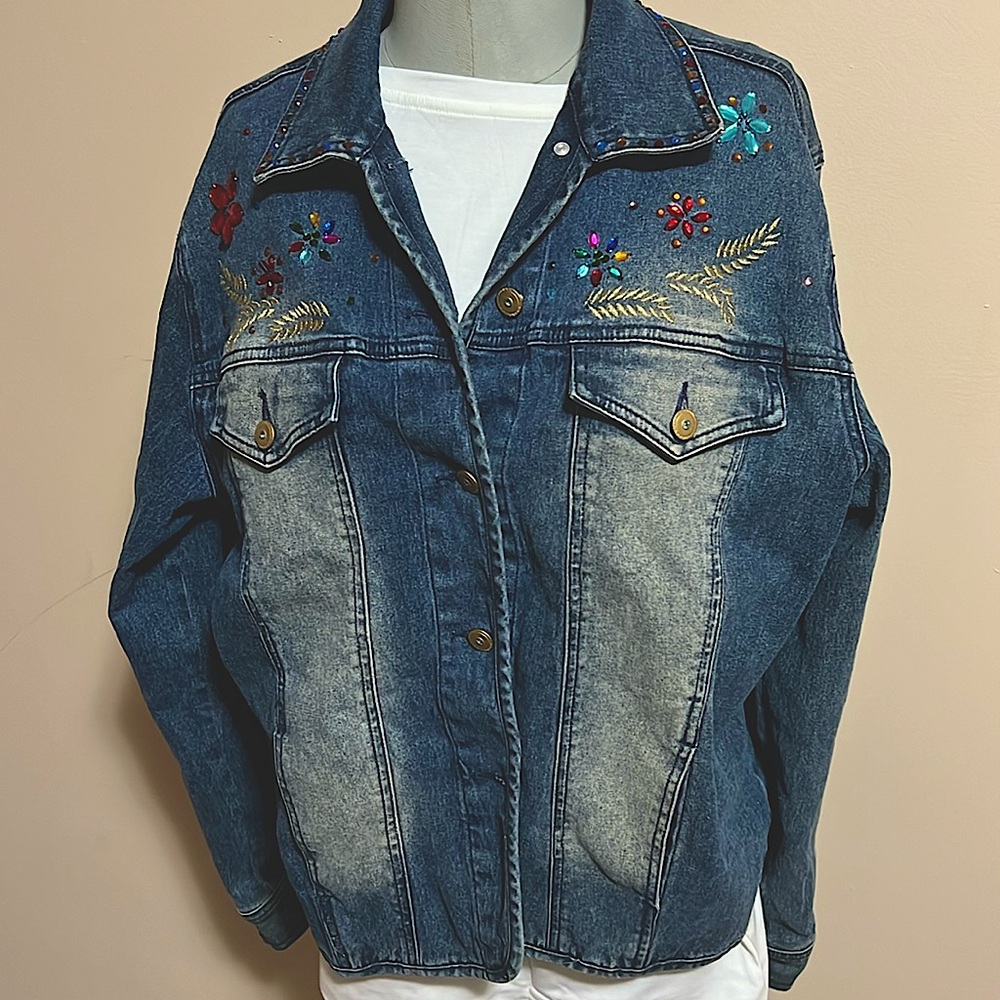 Diane Gilman Vintage Embellished Jean Jacket - indigo Large
